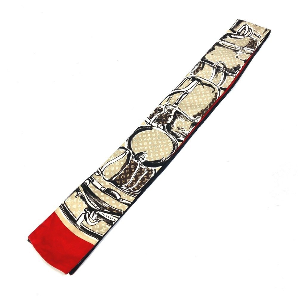LOUIS VUITTON M73964 Monogram Bandeau Trunk Scarf Silk Women's Beige - Picture 4 of 9